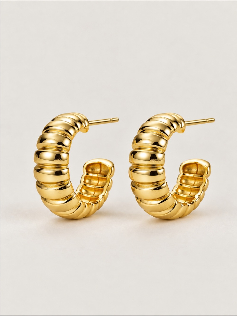 New! 18K Gold Plated Channeled Hoop Earrings NWOT